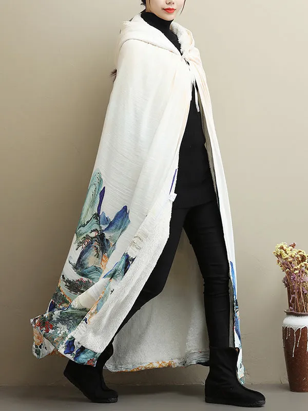 Thickened Vintage Printed Cape Coat