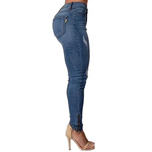 VICVIK Woman Knee Skinny Denim Distressed Ripped Boyfriend Jeans (XXL)