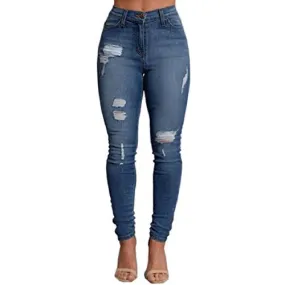 VICVIK Woman Knee Skinny Denim Distressed Ripped Boyfriend Jeans (XXL)