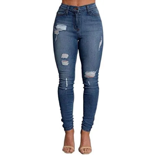 VICVIK Woman Knee Skinny Denim Distressed Ripped Boyfriend Jeans (XXL)