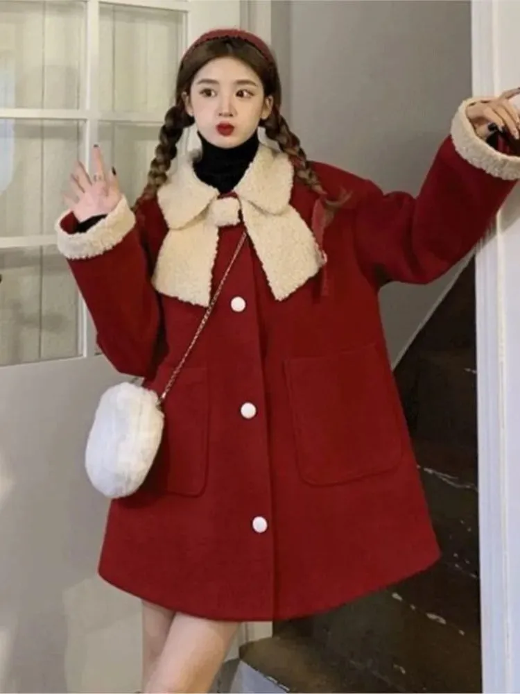 Winter Christmas Warm Loose Red Fashion Thick New Coat