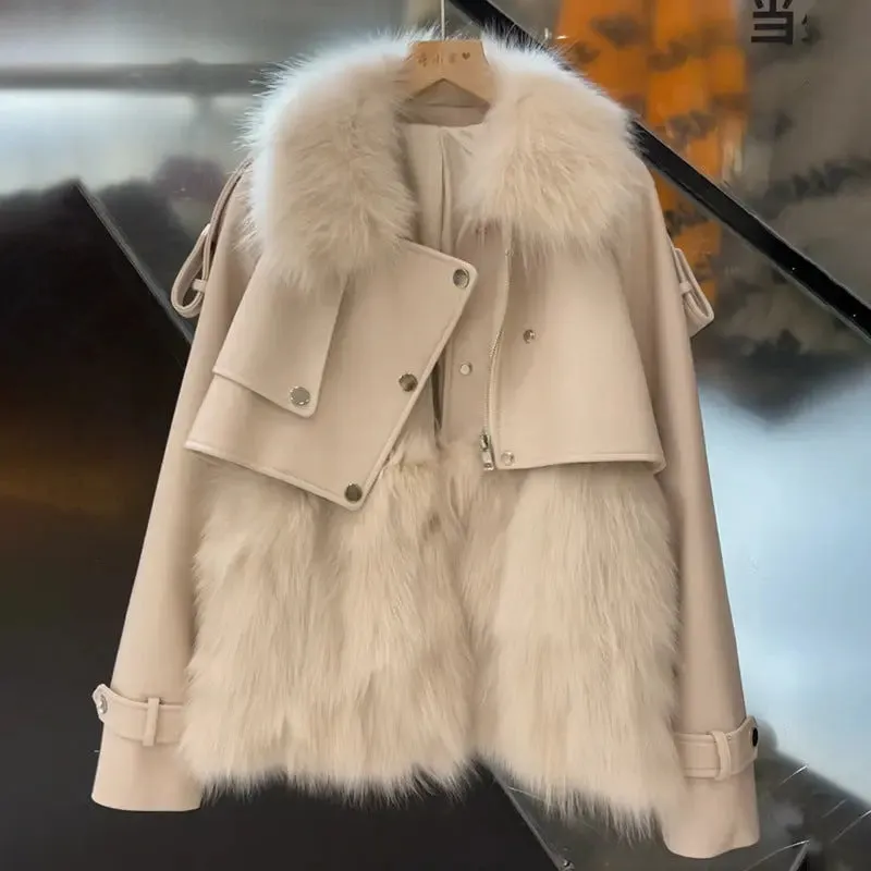 Women's Fashion Personality Stitching Fur Coat