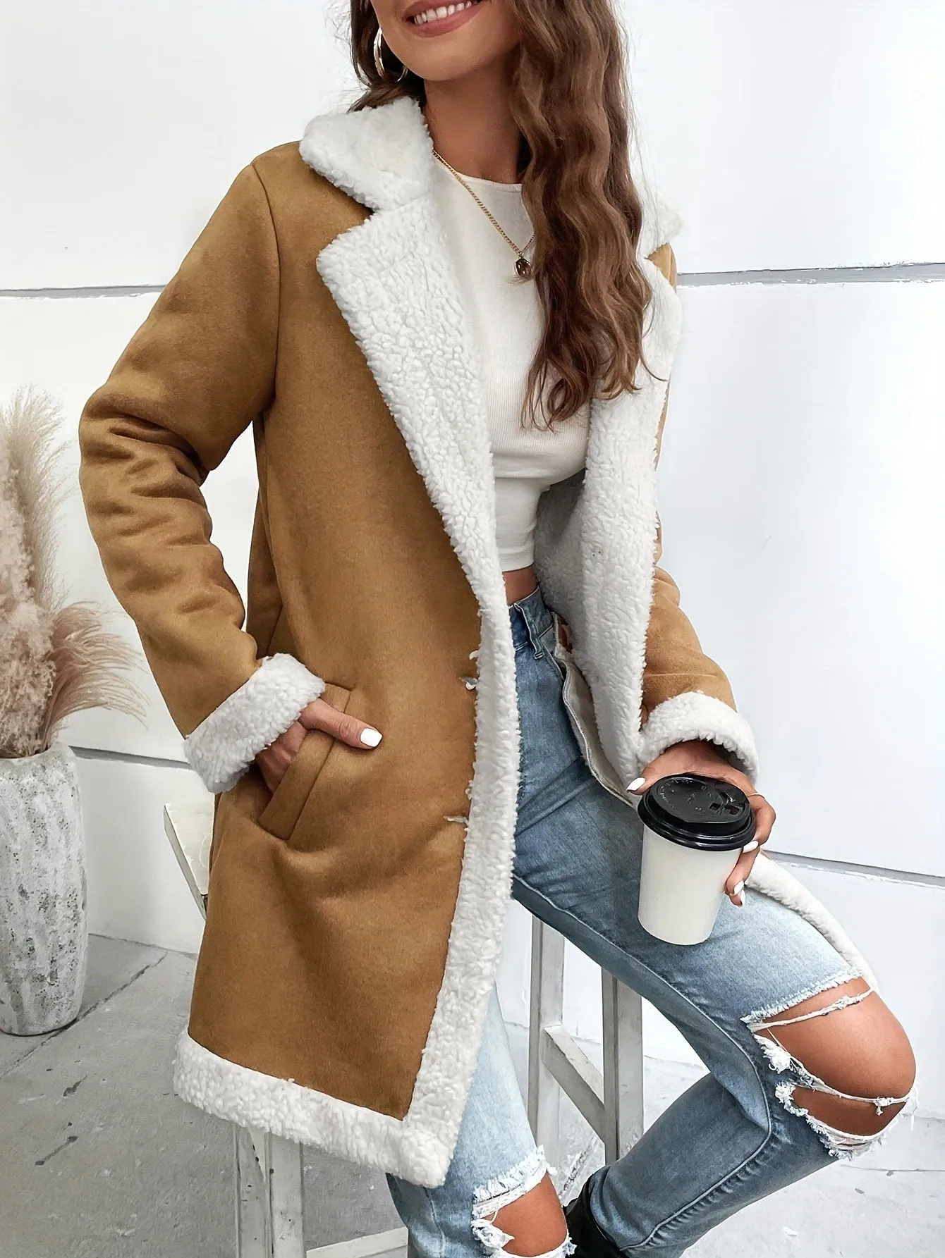 Women's Long-sleeved Lapel Deerskin Velvet Thick Woolen Coat