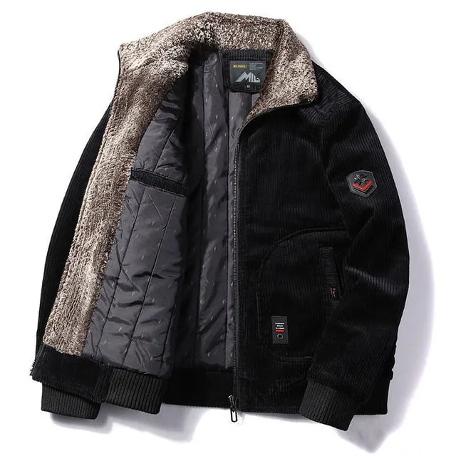 Wood Charcoal Corduroy Zipper Jackets