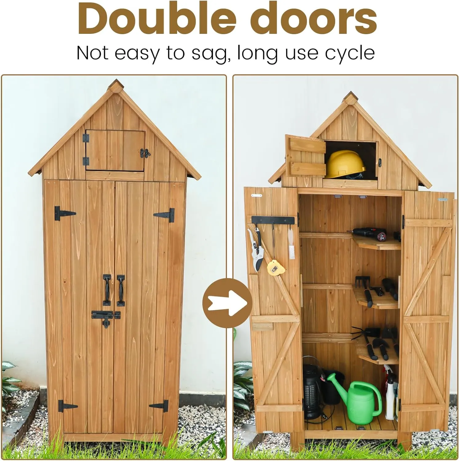 Wooden Outdoor Storage Shed with Double Doors, 70”